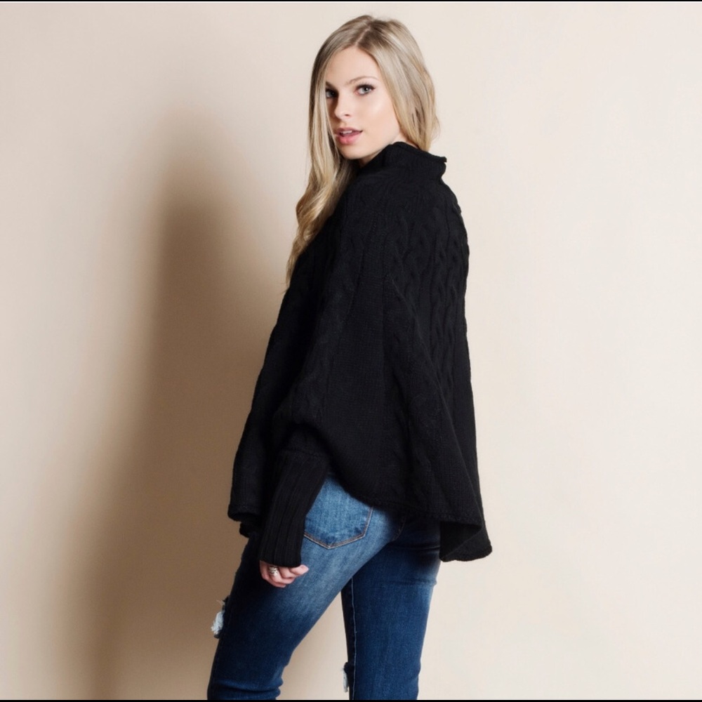 Black Poncho Sweater - Picture 3 of 6